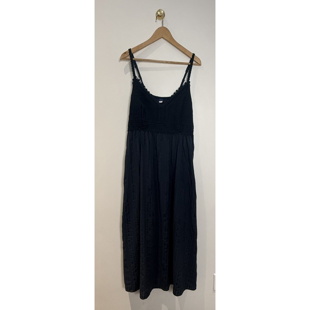 old navy blue crochet cotton dress with string straps, v neck